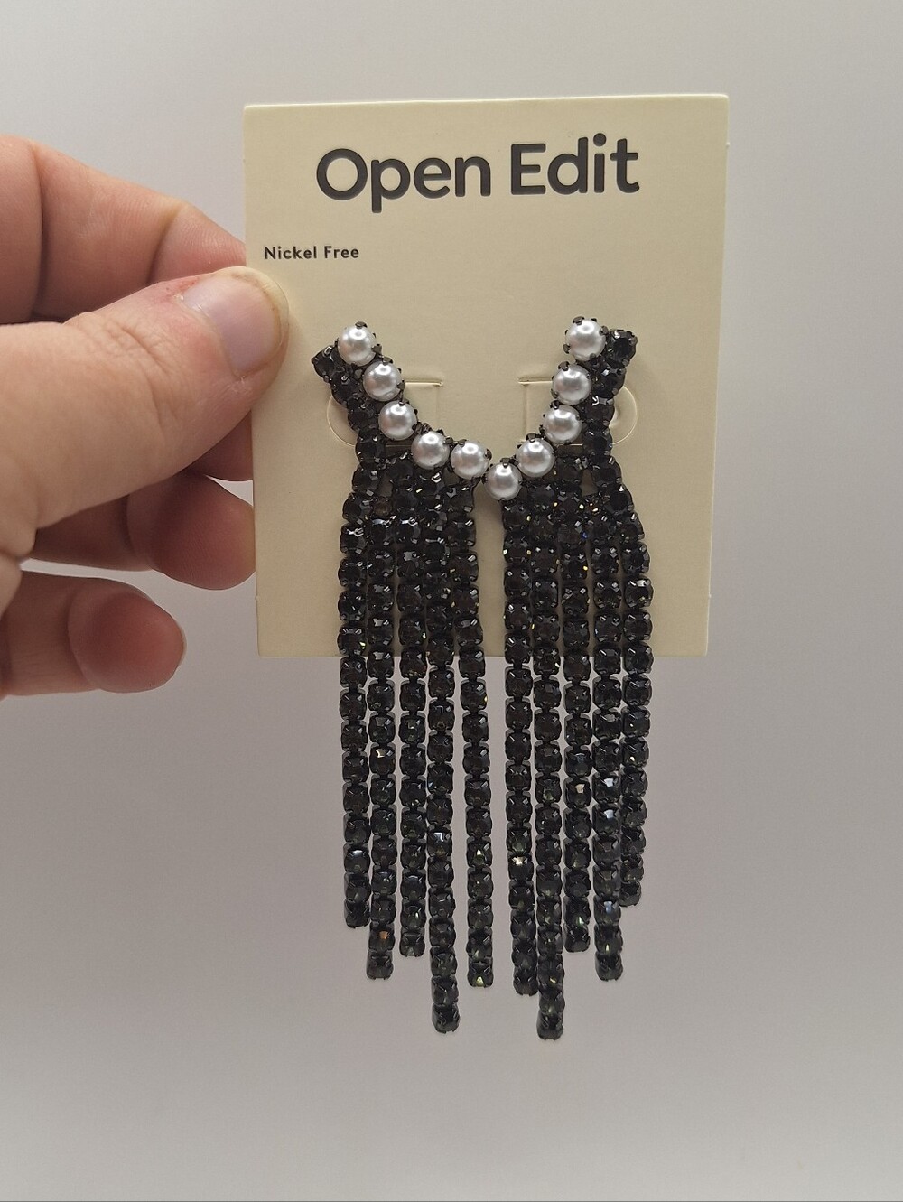 Open Edit Black Pearl Fringe Earrings NWT